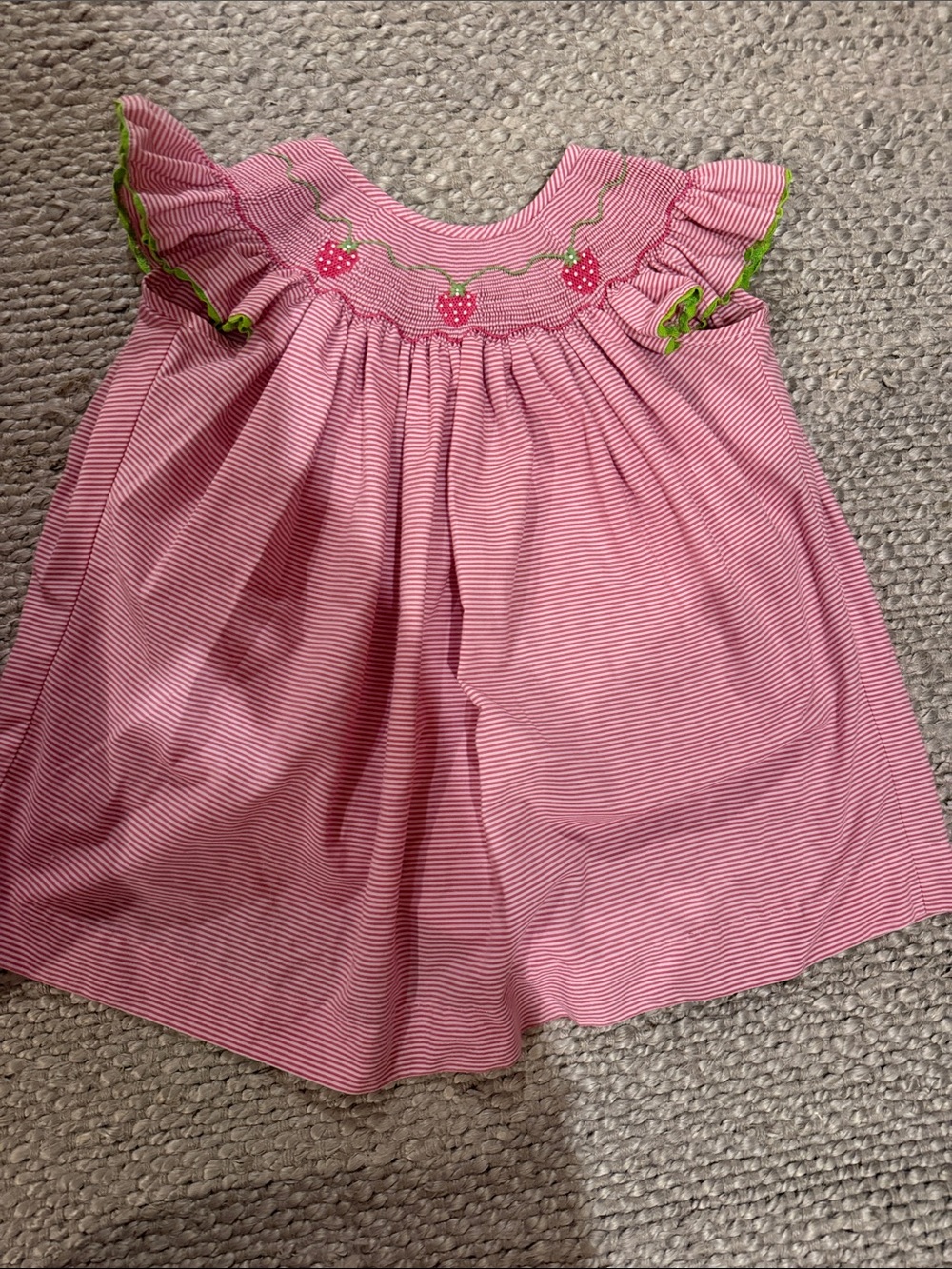 Pink Striped Girl Dress with Strawberry Smocking